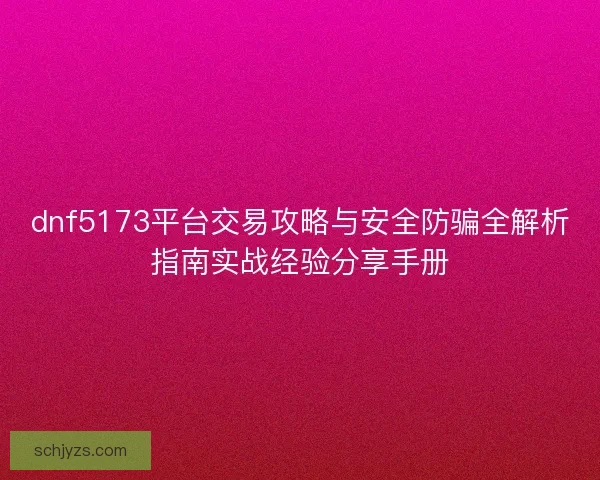 dnf5173平台交易攻略与安全防骗全解析指南实战经验分享手册