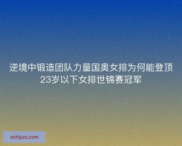 逆境中锻造团队力量国奥女排为何能登顶23岁以下女排世锦赛冠军